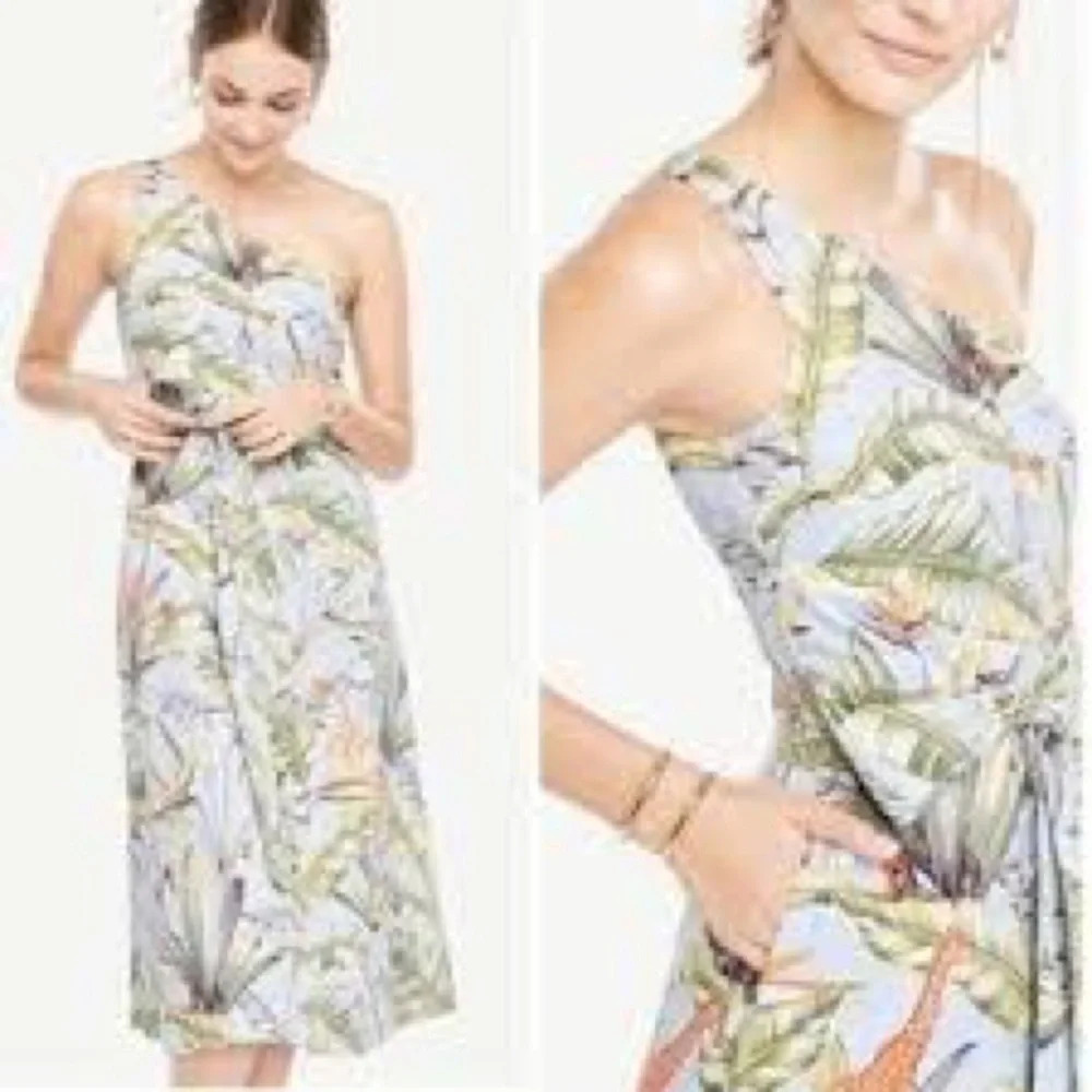 Ann Taylor One Shoulder Jungle Print Dress in Blue - NEW - Size 10